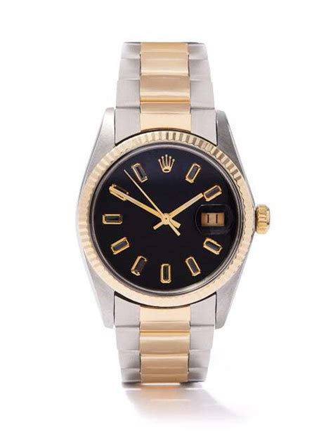 lizzie mandler vintage rolex datejust onyx, gold & steel watch